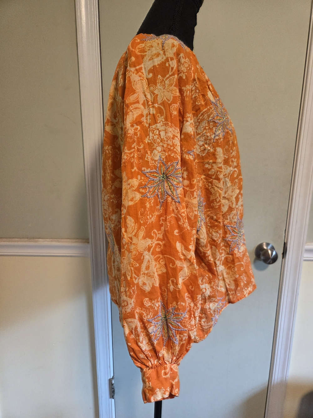 Zara Orange and Golden-Yellow Patchwork Button-Front Blouse - Picture 4 of 6